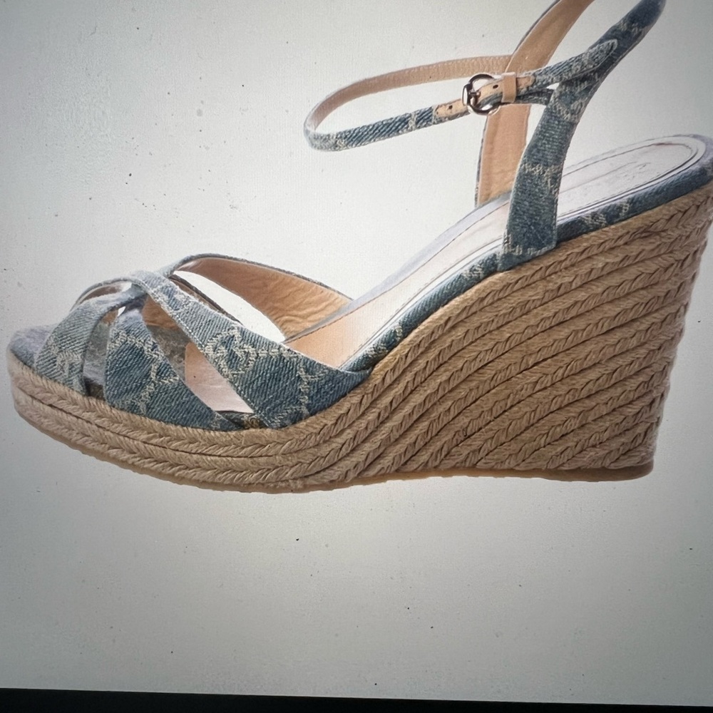 Gucci denim wedge sandals